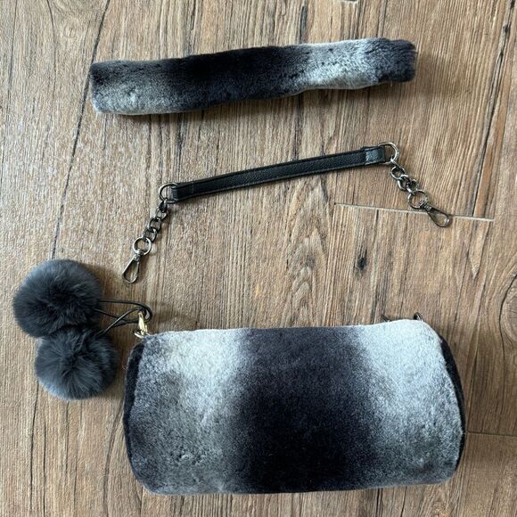 Gray Gradient Handmade Genuine Shearling Leather Barrel Bag & 3 Strap Styles - Picture 7 of 16